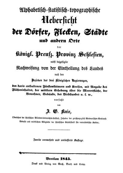 Übersicht über alle schlesischen Orte von J. G. Knie, Breslau 1845