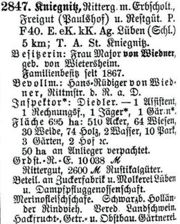 Schlesisches Güter-Adressbuch 1921 Kniegnitz