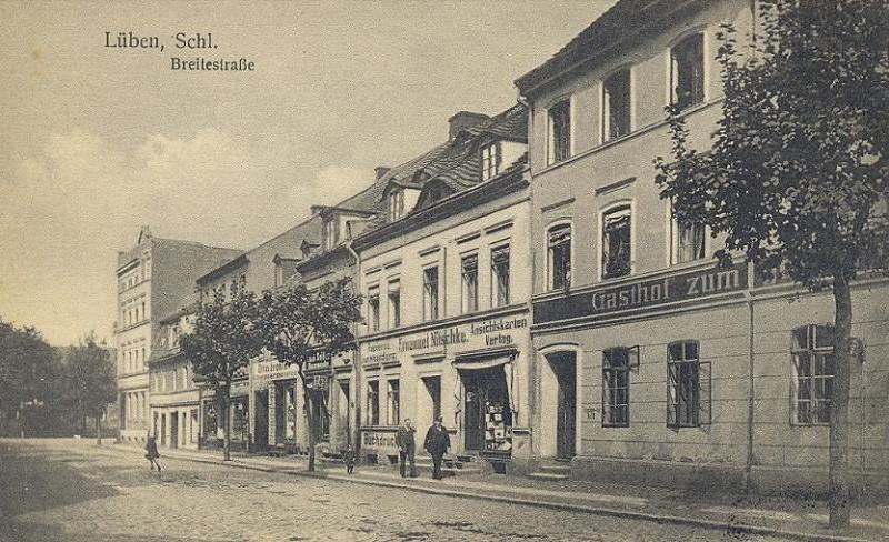 Emanuel Nitschkes Papierwarenhandlung, Buchdruckerei und Ansichtskartenverlag in der Breiten Straße Lüben um 1930