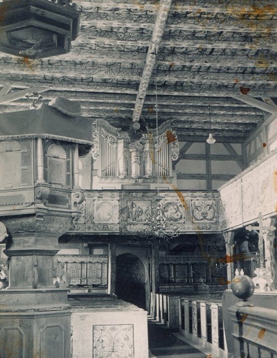 Innenraum der Altstädter Kirche vor 1945, Blick auf Kanzel und Orgel