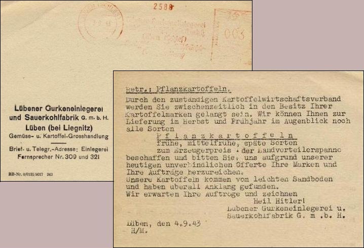 Angebot der Gurkeneinlegerei im Herbst 1943