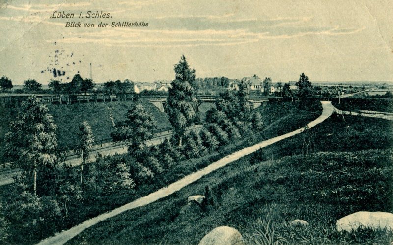 Blick von der Schillerhöhe auf Bahngleise, Schwarze Brücke, Heilanstalt