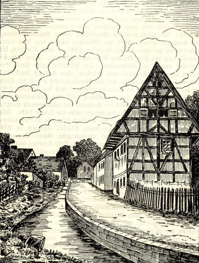 Wasserpromenade Lüben auf einer Zeichnung von Dr. med. Anders in der Chronik von Konrad Klose von 1924