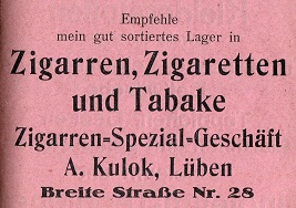 A. Kulok, Zigarren, Zigaretten, Tabake, Breite Str. 28