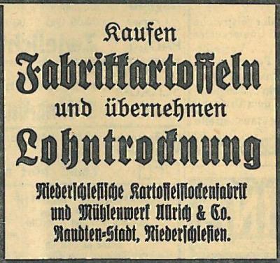 Kartoffelfabrik und Mühlenwerk Ullrich & Co. Raudten