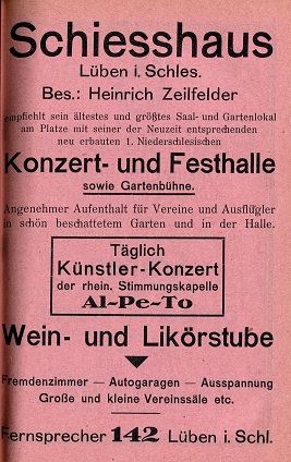 Heinrich Zeilfelder, Schiesshaus, größtes Saal- und Gartenlokal am Platze, Schützenstr. 6