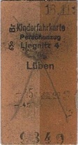 Kinderfahrkarte von Liegnitz nach Lüben und zurück