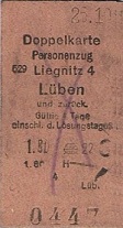 Fahrkarte von Liegnitz nach Lüben und zurück