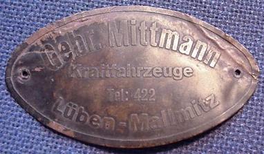 Firmenschild der Gebrüder Mittmann aus Lüben-Mallmitz