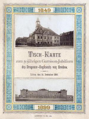 Tischkarte zum 50. Jubliäum des Dragoner-Regiments im Jahr 1899