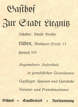 Geschäftsanzeige von Ewald Grosser im Lübener Heimatkalender 1942