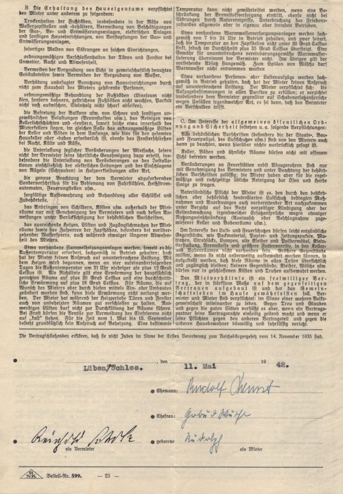 Mietvertrag für eine Zweizimmerwohnung in der Schwenkfeldstr. 2 ab 1.6.1942 zwischen dem Vermieter Reinhold Scholz und dem Ehepaar Wurst, S. 4