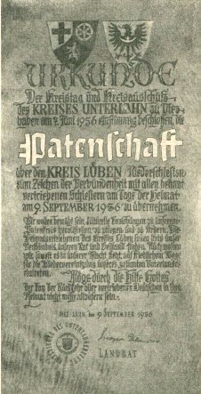 Patenschaftsurkunde zwischen Unterlahnkreis Diez und Heimatkreis Lüben vom 9.9.1956