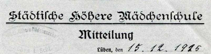 Briefkopf der Schule im Jahr 1927