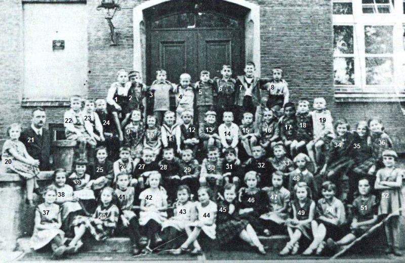 Lübener Volksschüler Jahrgang 1921 mit Lehrer Kutzner um 1930