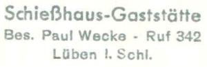 Schießhaus-Besitzer Paul Wecke. Aufdruck auf Postkarte.