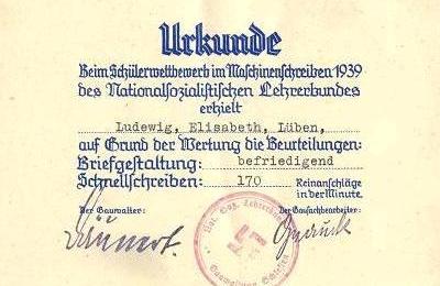 Urkunde Maschineschreiben 1939