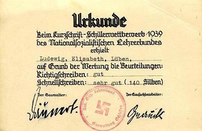 Urkunde Kurzschrift 1939
