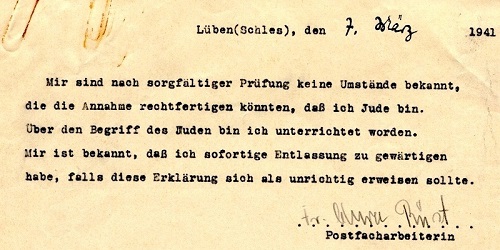 Eidesstattliche Erklärung 1941