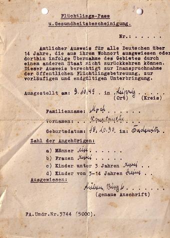 Flüchtlingspass, Leipzig, 9. Oktober 1945