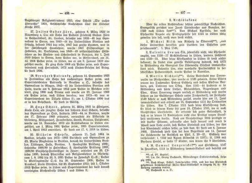 Konrad Klose, Geschichte der Stadt Lüben, Verlag Kühn Lüben, 1924, S. 496/497