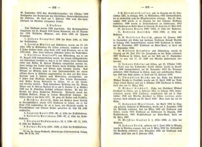 Konrad Klose, Geschichte der Stadt Lüben, Verlag Kühn Lüben, 1924, S. 502/503