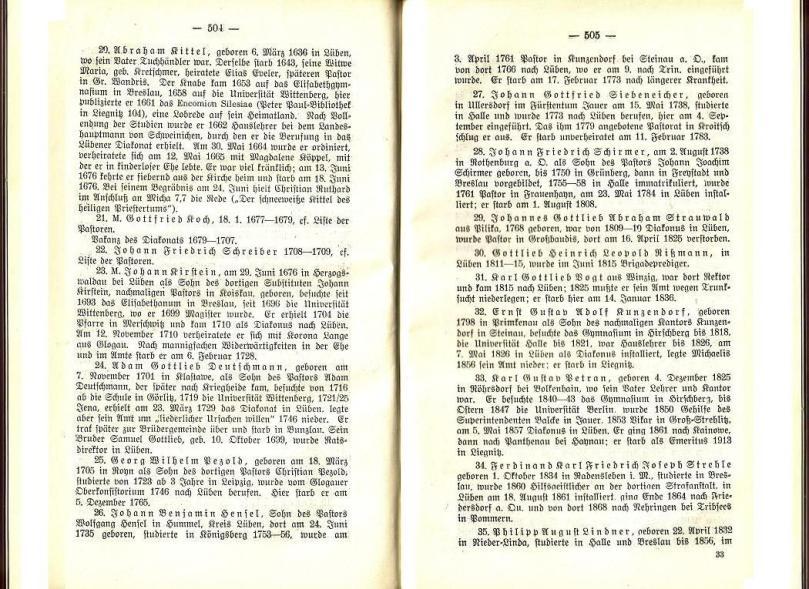 Konrad Klose, Geschichte der Stadt Lüben, Verlag Kühn Lüben, 1924, S. 504/505