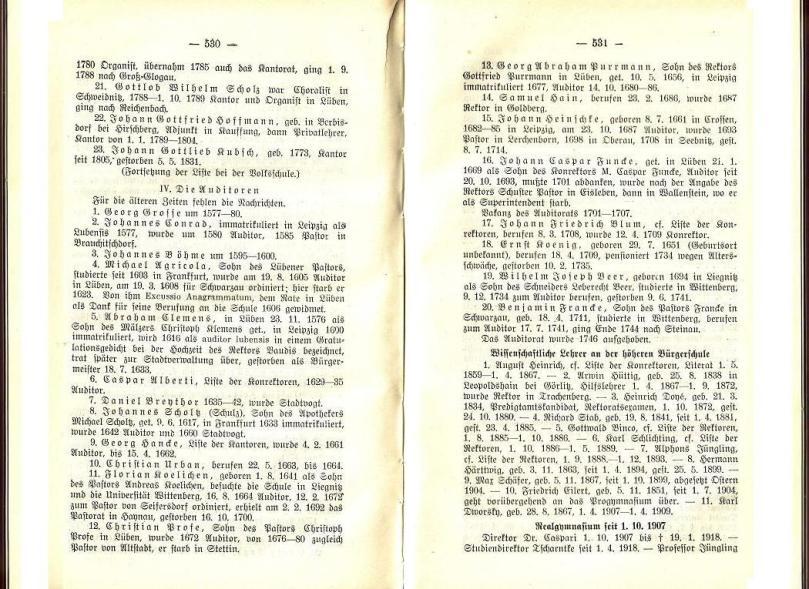 Konrad Klose, Geschichte der Stadt Lüben, Verlag Kühn Lüben, 1924, S. 530/531