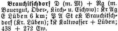 Brauchitschdorf in: Alphabetisches Verzeichnis sämtlicher Ortschaften der Provinz Schlesien 1913