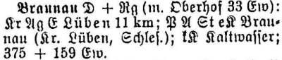 Braunau in: Alphabetisches Verzeichnis sämtlicher Ortschaften der Provinz Schlesien 1913