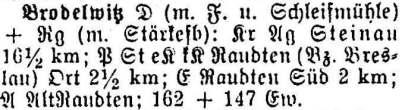 Brodelwitz in: Alphabetisches Verzeichnis sämtlicher Ortschaften der Provinz Schlesien 1913