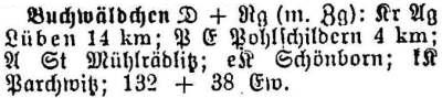 Buchwäldchen in: Alphabetisches Verzeichnis sämtlicher Ortschaften der Provinz Schlesien 1913