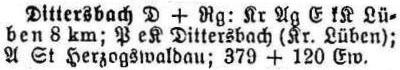 Dittersbach in: Alphabetisches Verzeichnis sämtlicher Ortschaften der Provinz Schlesien 1913