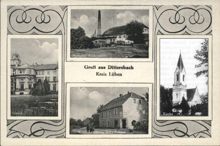 Schule, Molkerei Rodemühle, Warenhandlung Paul Schwerdtner, Kirche