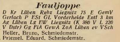 Fauljoppe in: Amtliches Landes-Adressbuch der Provinz Niederschlesien 1927