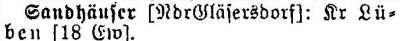 Sandhäuser  in: Alphabetisches Verzeichnis sämtlicher Ortschaften der Provinz Schlesien 1913