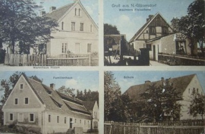 1917: Warenhaus Hoppe, Fleischerei Arthur Wächter, Familienhaus, Schule