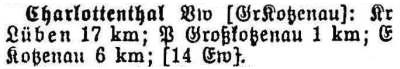 Charlottenthal in: Alphabetisches Verzeichnis sämtlicher Ortschaften der Provinz Schlesien 1913