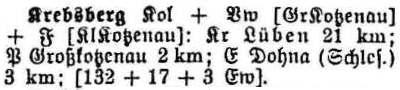 Krebsberg  in: Alphabetisches Verzeichnis sämtlicher Ortschaften der Provinz Schlesien 1913