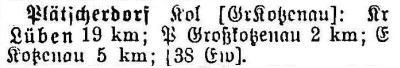 Plätscherdorf in: Alphabetisches Verzeichnis sämtlicher Ortschaften der Provinz Schlesien 1913