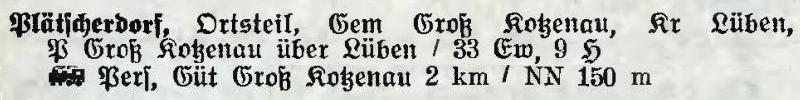 Plätscherdorf in: Alphabetisches Verzeichnis der Stadt- und Landgemeinden im Gau Niederschlesien 1939