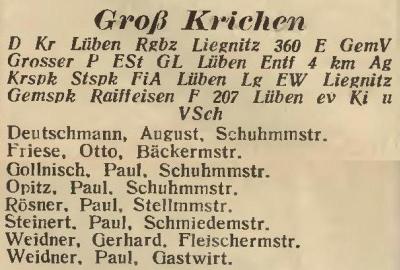 Groß Krichen in: Amtliches Landes-Adressbuch der Provinz Niederschlesien 1927