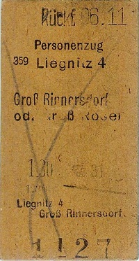 Fahrkarte Liegnitz-Groß Rinnersdorf vom 6.11.1944