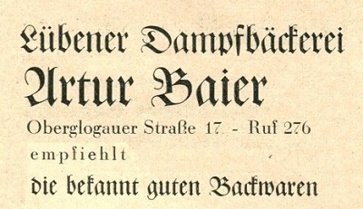 Dampfbäckerei Artur Baier, Lüben Oberglogauer Straße