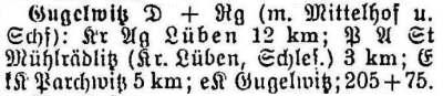 Gugelwitz in: Alphabetisches Verzeichnis sämtlicher Ortschaften der Provinz Schlesien 1913