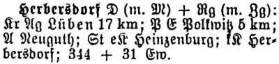 Herbersdorf  in: Alphabetisches Verzeichnis sämtlicher Ortschaften der Provinz Schlesien 1913