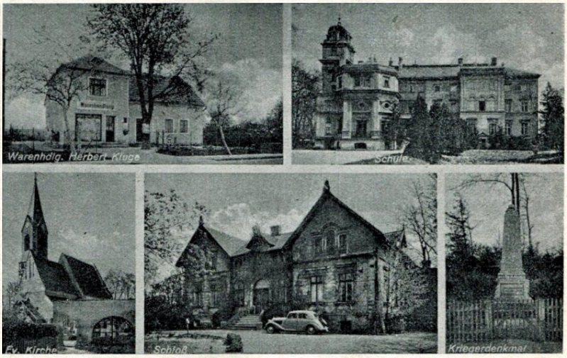 Warenhandlung Herbert Kluge, Schule, Evangelische Schule, Schloss Rittergut Niederhof, Kriegerdenkmal