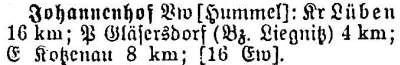 Johannenhof  in: Alphabetisches Verzeichnis sämtlicher Ortschaften der Provinz Schlesien 1913