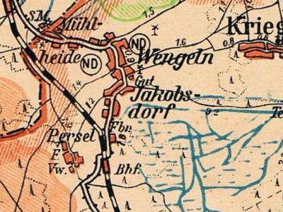 Jakobsdorf und Wengeln auf der Kreiskarte Lüben 1935