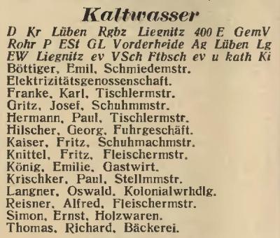 Kaltwasser in: Amtliches Landes-Adressbuch der Provinz Niederschlesien 1927